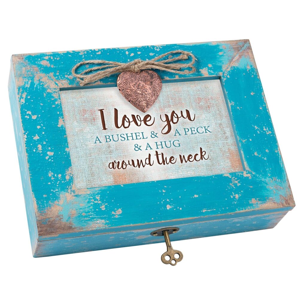 7255 I Love You a Bushel and a Peck Teal Wood Locket Jewelry Music Box